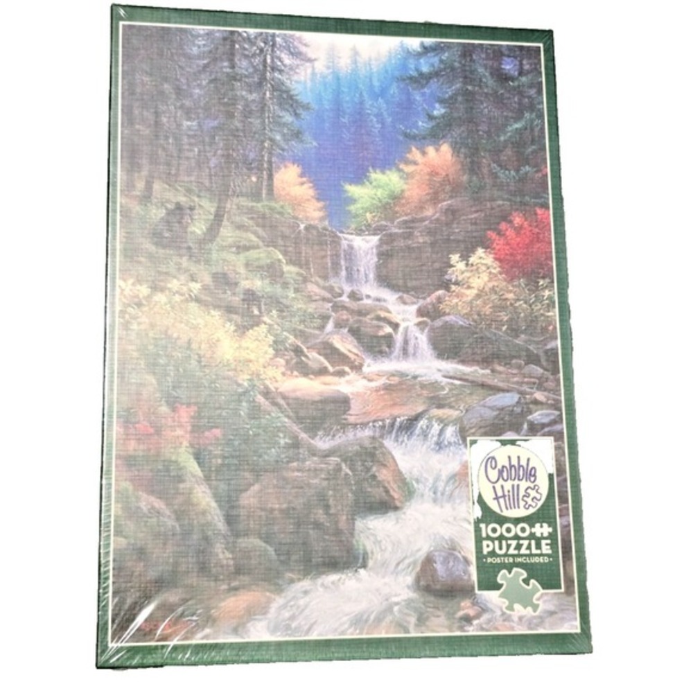 Cobble Hill Mountain Cascade w/ Poster 1000 Piece Puzzle Sealed Waterfall Scene